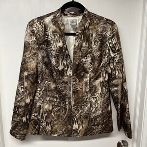 Chicos Womens Brown Cream Lightweight Silk Blend Satin Jacket Size Medium/1/8
